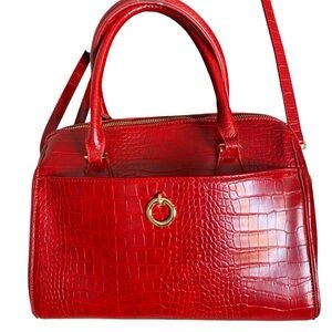 CLEO Red Croc Embossed Handbag Purse with Removable Crossbody Strap Boston Bag